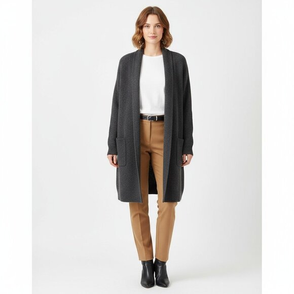Eileen Fisher Gray Wool Long Sleeve Open Front Duster Cardigan Sweater - Picture 7 of 7
